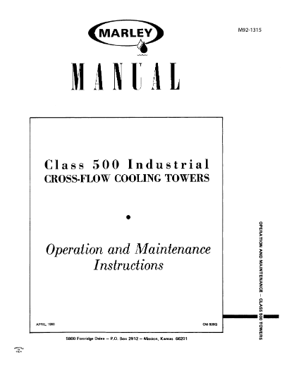 Class 500 Crossflow Cooling Tower User Manual – Non Current