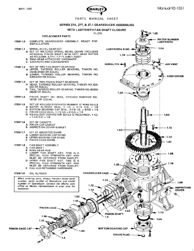 Geareducer 27.1, 27A and 27T Part Manual – Non Current
