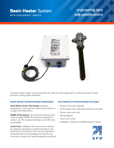 Basin Heater Package with Disconnect Switch Engineering Data and Specifications