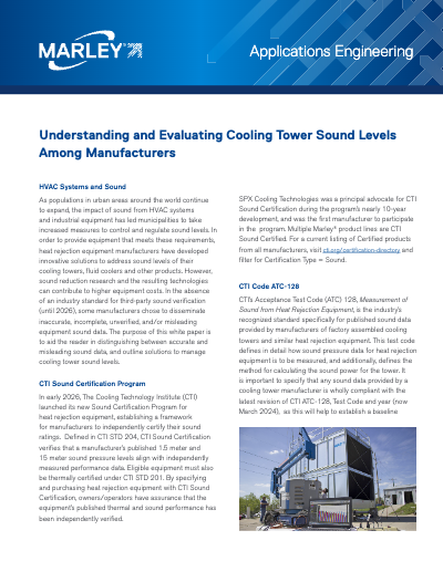 Understanding and Evaluating Cooling Tower Sound Levels Among Manufacturers