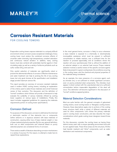 Selection of Corrosion Resistant Materials for Cooling Towers