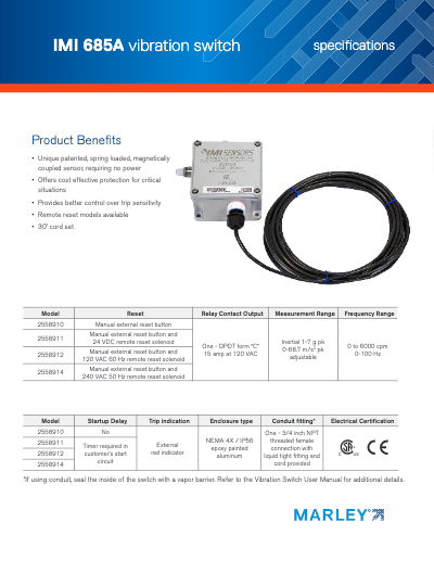 IMI Sensors Vibration Switch Specifications
