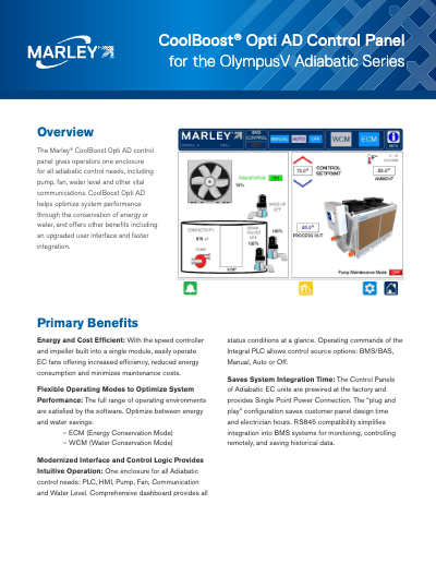 Marley CoolBoost Opti AD Control Panel for the OlympusV Adiabatic Series