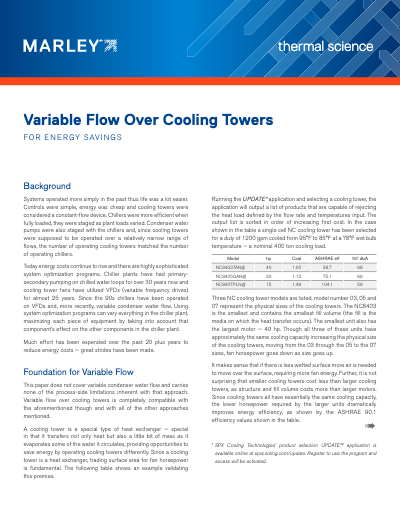 Variable Flow over Cooling Towers